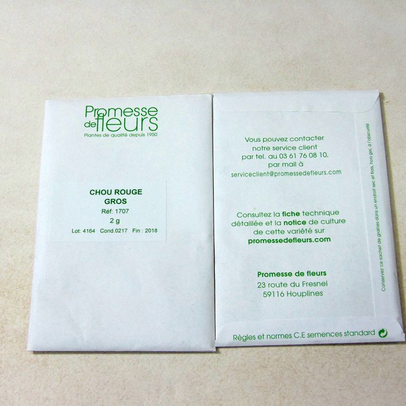 Example of Chou Cabus Rouge Gros per pack of 500 seeds (2g) as you get