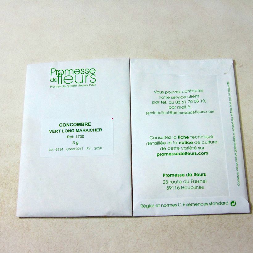 Example of Concombre Vert long maraîcher per pack of 100 seeds (3g) as you get