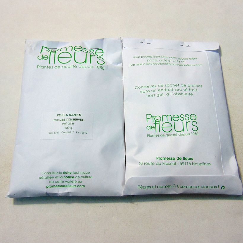 Example of Pois à rames Roi des conserves à grains ronds per pack of 250-350 seeds (100g) as you get